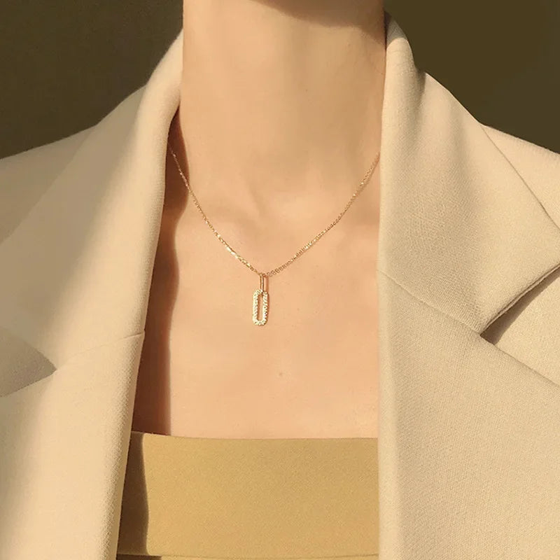 Collana girocollo con ciondolo geometrico in vero argento sterling 925 con cristalli per donna, collana placcata in oro 14K, regalo per feste di nozze