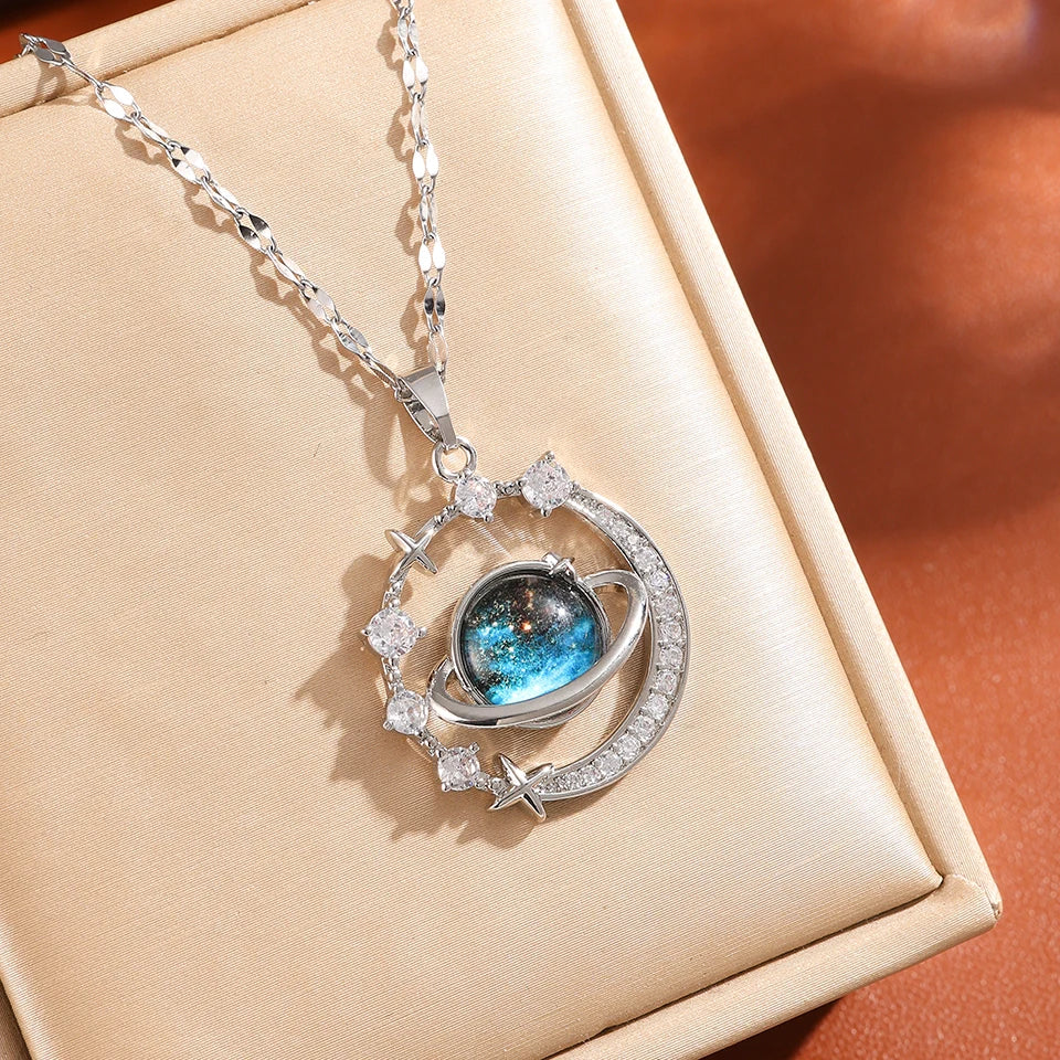 Collana con ciondolo “Starry Sky” classica per donna, personalizzata, in colore oro o argento, collana in metallo ideale per feste, gioiello elegante.