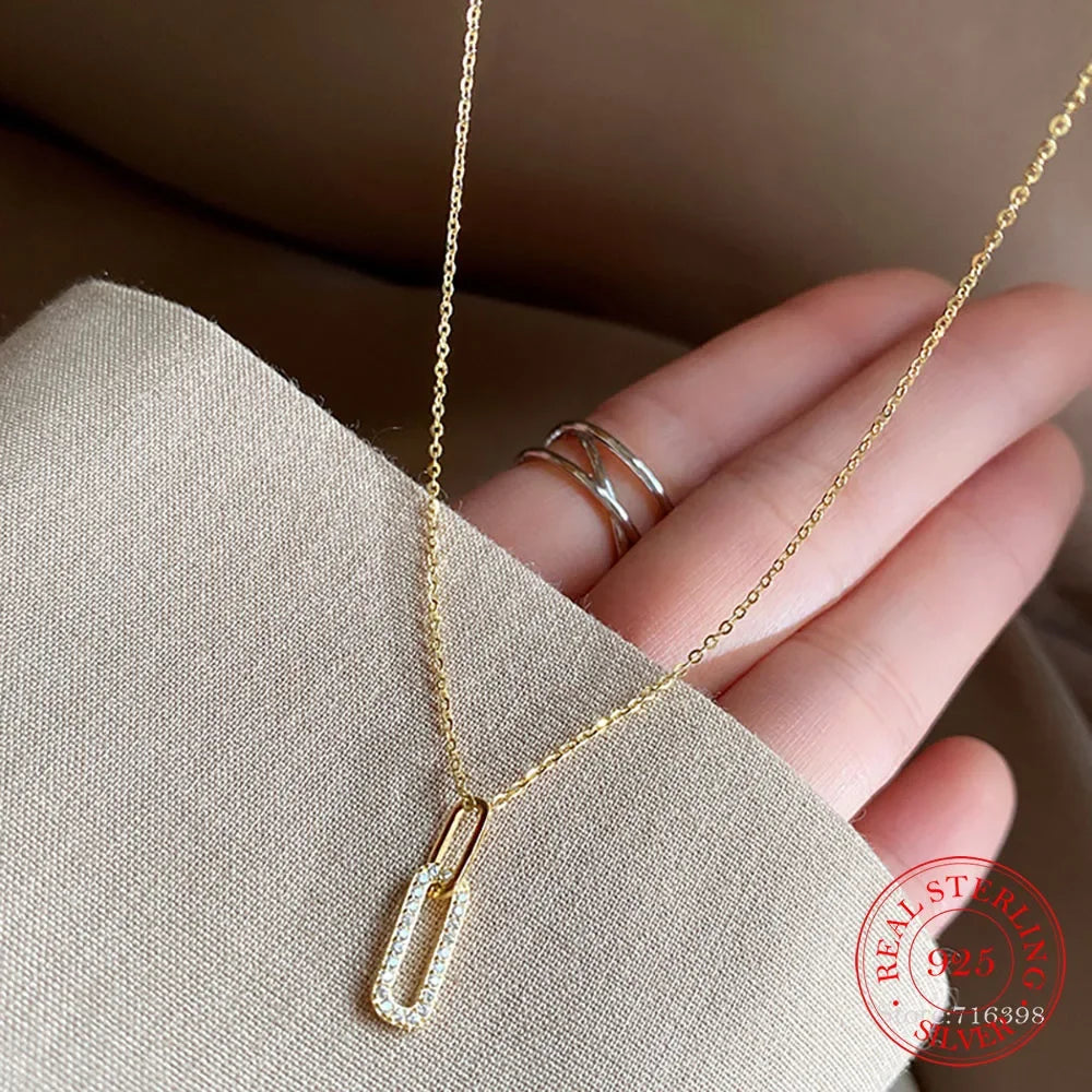 Collana girocollo con ciondolo geometrico in vero argento sterling 925 con cristalli per donna, collana placcata in oro 14K, regalo per feste di nozze