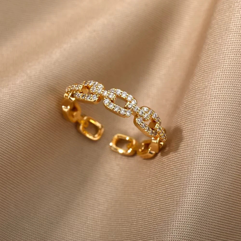 Anelli geometrici di lusso in zircone per donna in acciaio inossidabile color oro, anello aperto alla moda, gioielli estetici per feste di nozze, regalo da donna