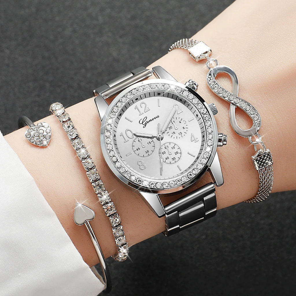 Set da 4 pezzi: orologi da donna con strass