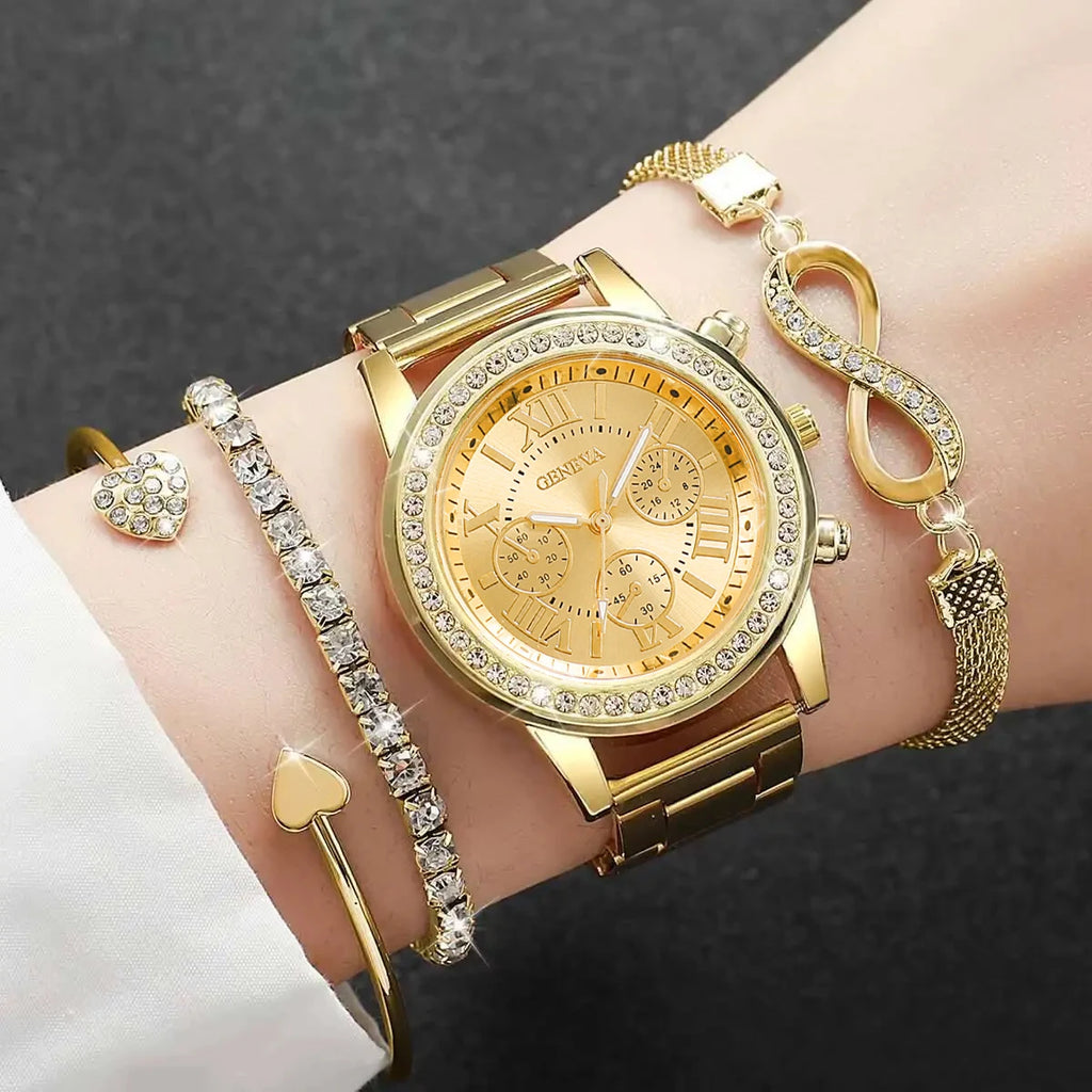 Set da 4 pezzi: orologi da donna con strass