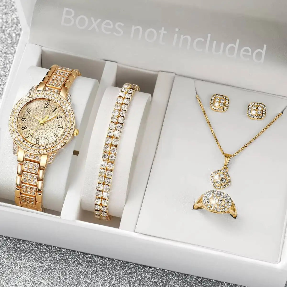 Set di 6 orologi da donna luxury con diamanti, stile fashion, orologi al quarzo eleganti, set di gioielli (senza scatola).