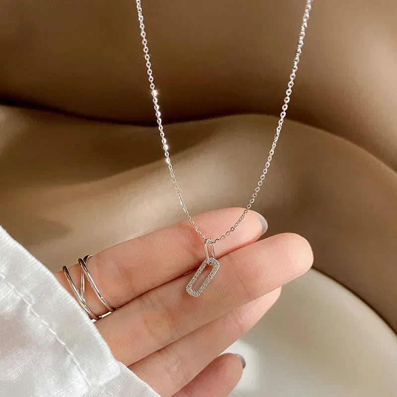 Collana girocollo con ciondolo geometrico in vero argento sterling 925 con cristalli per donna, collana placcata in oro 14K, regalo per feste di nozze