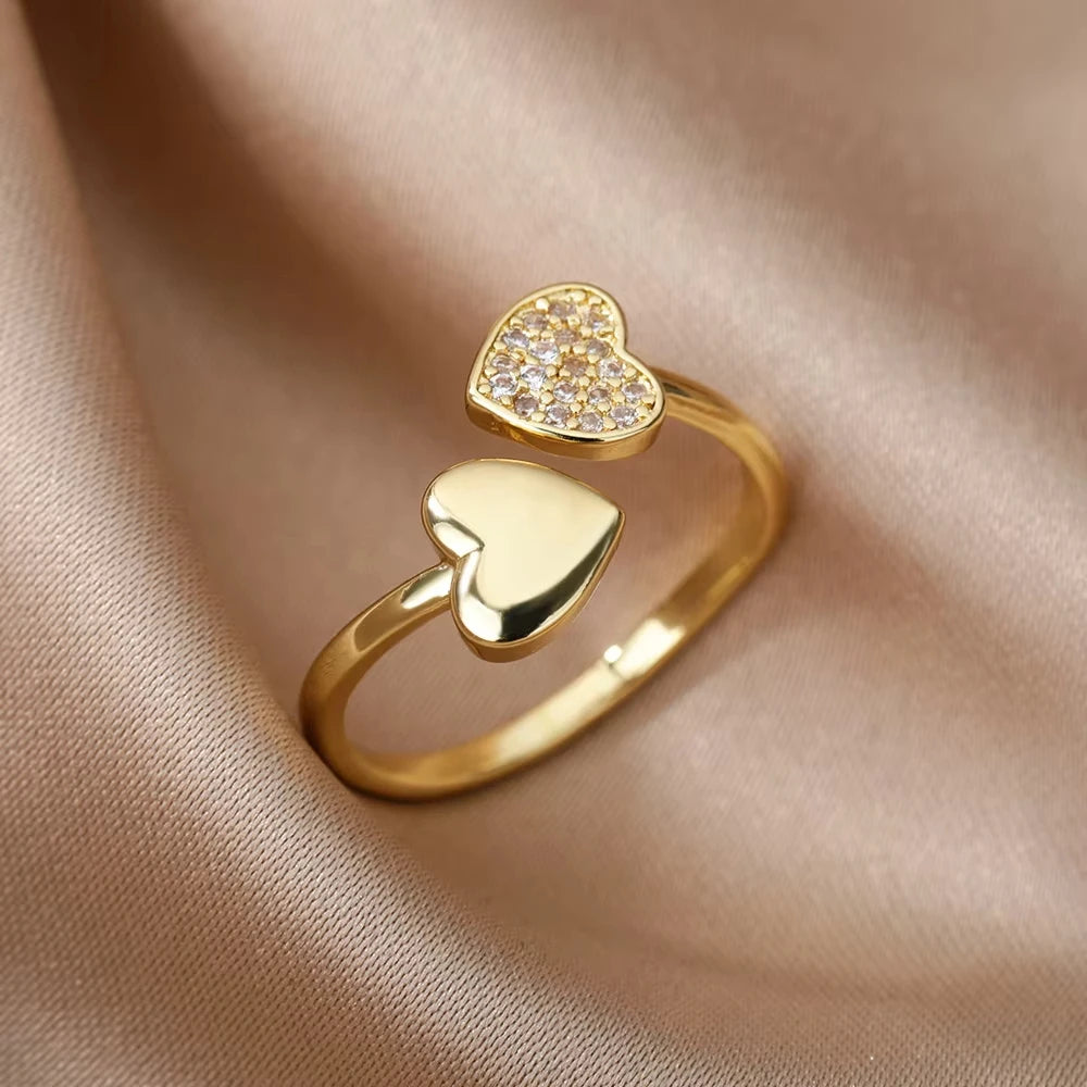 Anelli geometrici di lusso in zircone per donna in acciaio inossidabile color oro, anello aperto alla moda, gioielli estetici per feste di nozze, regalo da donna
