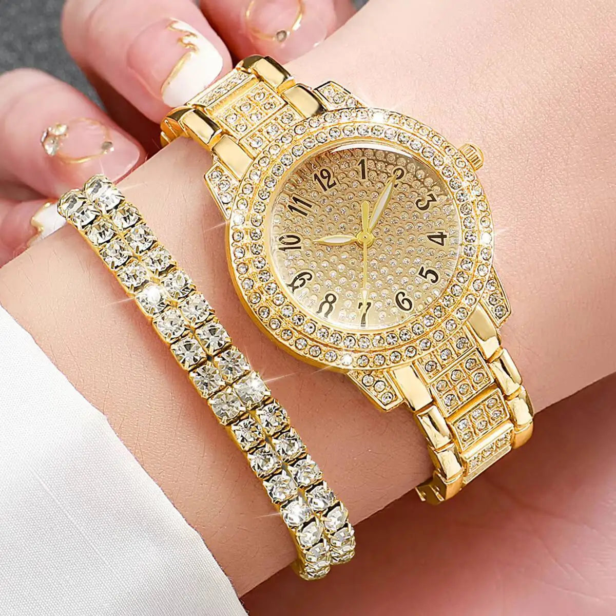 Set di 6 orologi da donna luxury con diamanti, stile fashion, orologi al quarzo eleganti, set di gioielli (senza scatola).
