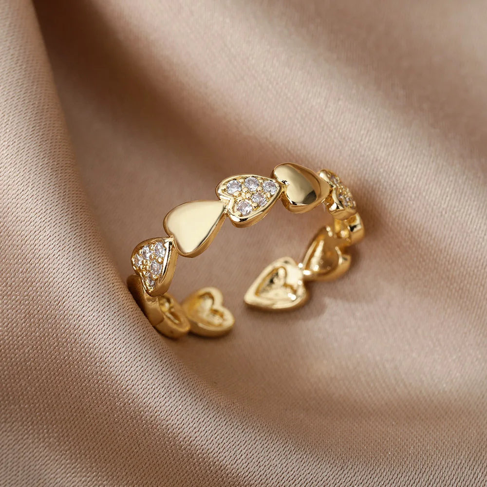 Anelli a cuore geometrici con zircone per donna, in acciaio inox colore oro, anello da matrimonio di lusso, stile estetico, gioiello per coppie, regalo 2025.