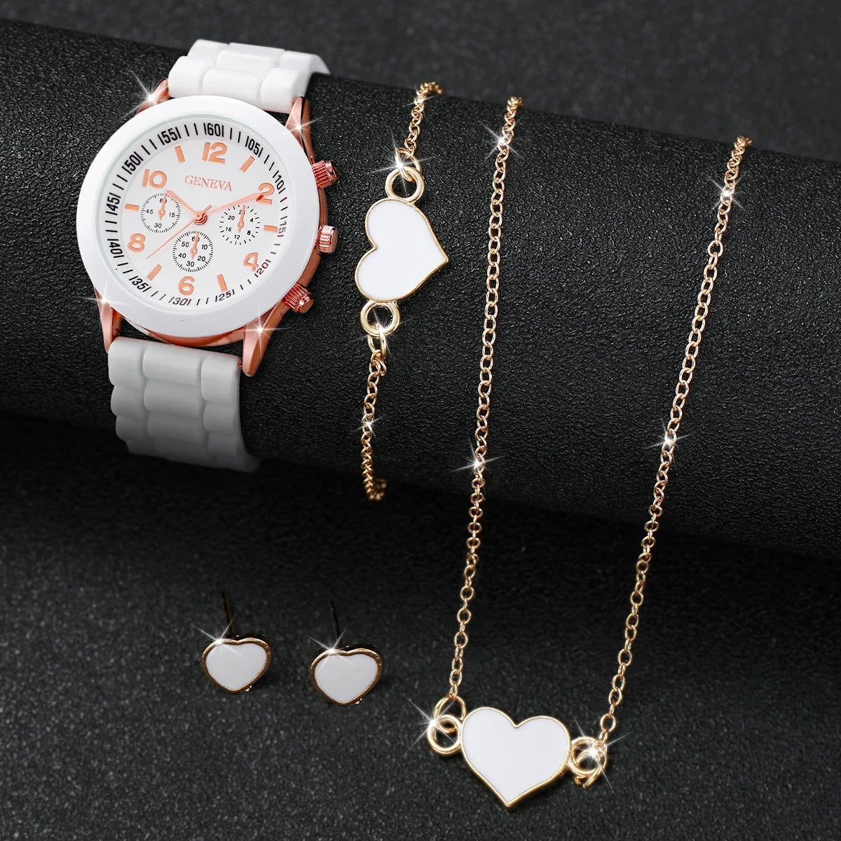 Set di 5/6 orologi da donna con cinturino in silicone, orologi al quarzo fashion, set di gioielli, idea regalo per ragazze (senza scatola).
