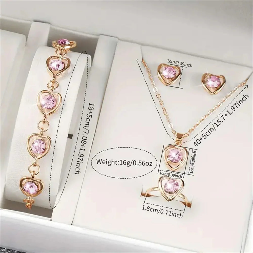 Set da 6 pezzi con orologio in pelle e dettagli a cuore con strass, elegante e ideale come regalo (senza scatola).