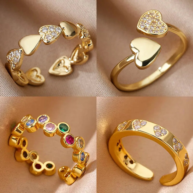Anelli a cuore geometrici con zircone per donna, in acciaio inox colore oro, anello da matrimonio di lusso, stile estetico, gioiello per coppie, regalo 2025.