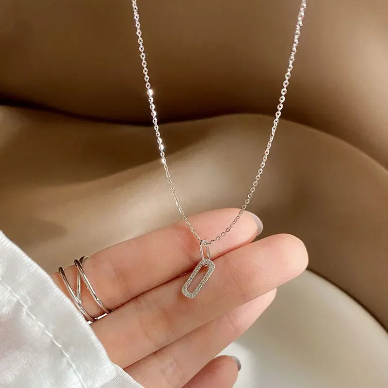 Collana girocollo con ciondolo geometrico in vero argento sterling 925 con cristalli per donna, collana placcata in oro 14K, regalo per feste di nozze
